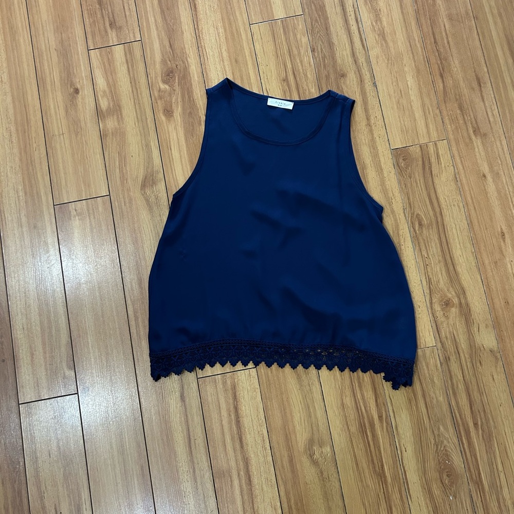 Elodie Blue Boxy Tank Top with Crochet Hem
